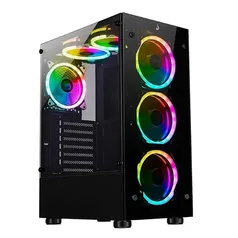 Gabinete Gamer Rise Mode Glass C/6 Fans RGB, Mid Tower, ARGB, ATX, Lateral e Frente em Vidro, 6x Fans, Preto - RM-CA-06XB-ARGB