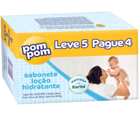 Sabonete infantil pom pom hidratante 80gr - 5 unidades | R$6