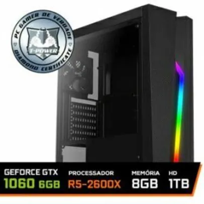 PC GAMER T-POWER MAJOR LVL-1 AMD RYZEN 5 2600X / GEFORCE GTX 1060 6GB | R$2.829
