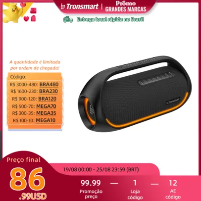 [taxa inclusa]Tronsmart bang caixa de som bluetooth 60w exterior com bluetooth 5.3, baixo pesado, controle de aplicativosta