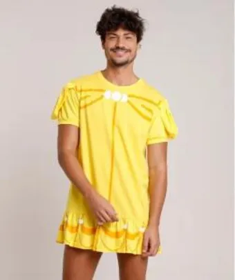 camiseta masculina carnaval vestido bela manga curta amarela