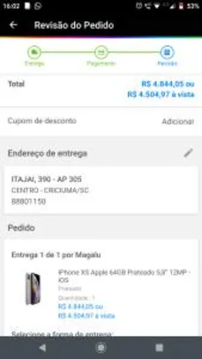 [APP] iPhone XS Apple 64GB Prateado 5,8” 12MP - iOS - R$4504