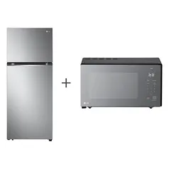 Combo Geladeira LG Frost Free Inverter 395L  Inox  (GN-B392PLM) + Micro-ondas LG Grill 