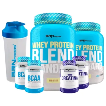  Kit 2x Whey Protein Blend Standard 900g +  2x Premium Creatina 100g + 2x BCAA FIT 100g