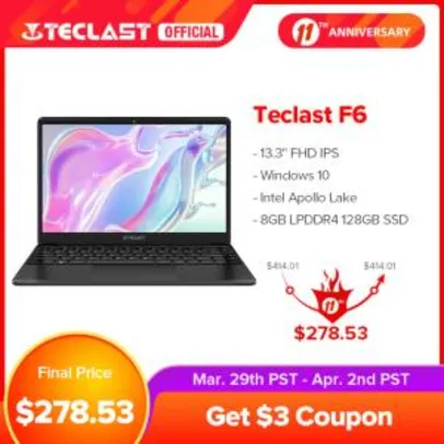 Notebook Teclast F6 8gb 128gb SSD | R$1621