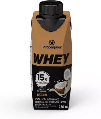 (REC) Piracanjuba Whey Zero Lactose 15g de proteína Sabor Coco 250ml