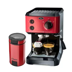 [AME R$667,91]  Kit Cafeteira Expresso Cappuccino e Moedor de Café Oster Red