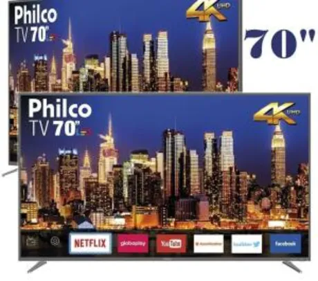 [AME 3799,00] - Smart TV LED 70" Philco* PTV70Q50SNSG *Ultra HD 4k Cor Space Grey* Áudio Dolby 3 HDMI 2 USB Wi-Fi 60HZ