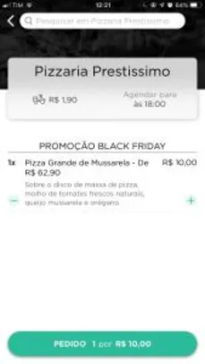 [Glovo] [Itaim Bibi SP] Pizza G de Mussarela na Prestissimo Pizzaria - R$10