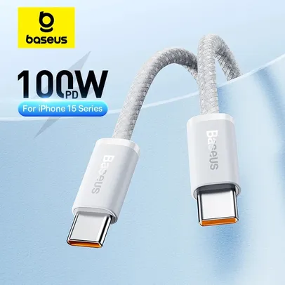 [Taxa Inclusa] Cabo 100W Baseus Tipo-C para iPhone, Android, carregamento rápido, Macbook, iPad, Samsung, Xiaomi, 5A, 2 Metros 