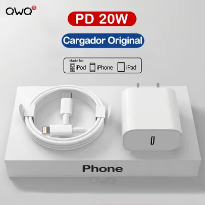 [20w] Carregador USB-C Apple p/ iPhone 11/12/13/14/Pro Max/Mini/XS Max/8 Plus, iPad Air