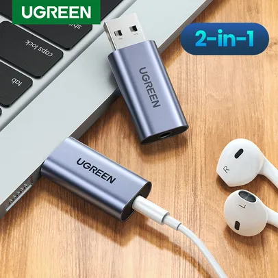 Ugreen placa de som 2-em-1 usb interface de áudio externo 3.5mm 