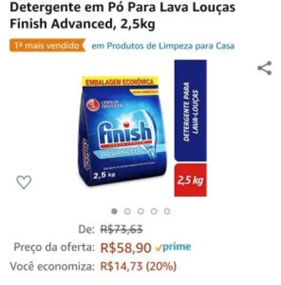 Detergente em Pó Para Lava Louças Finish Advanced 2,5 Kg