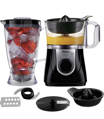 [Reembalado] Processador All In One Citrus Preto 1,2L 127V + Liquidificador 2,2L + Espremedor de frutas 800W - Philco | R$120