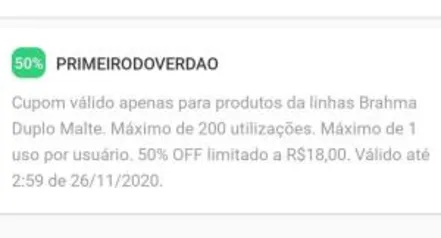 Zé delivery com 50% de desconto na Brahma duplo malte