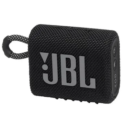 [BANQI R$99] Caixa de Som Portátil JBL Go 3 com Bluetooth e À Prova de Poeira e Água – Preto