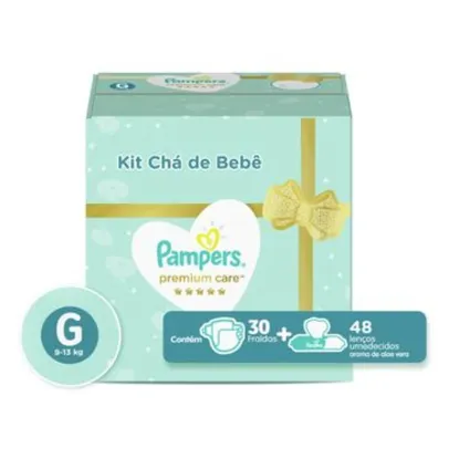 Kit Chá De  Bebê Fralda Pampers Premium G 30 Unidades + Lenço Pampers Aloe Vera 48 Unidades