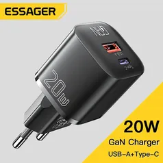 [APP/Taxa Inclusa] Carregador GaN Essager 20w 2 Portas