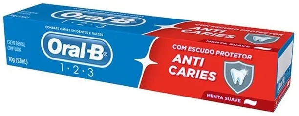 Creme Dental Oral-B 123 Anti Caries Menta Suave, 70g | R$1,59