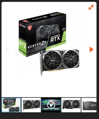 Placa de Vídeo MSI NVIDIA GeForce RTX 3060 VENTUS 2X OC, LHR, 12GB GDDR6, DLSS, Ray Tracing