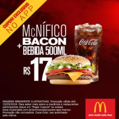McNífico Bacon + Bebida 500ml no McDonald's - R$17