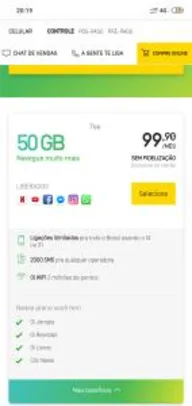OI Mais Controle Top 50GB - R$99,90 (sem fidelidade)