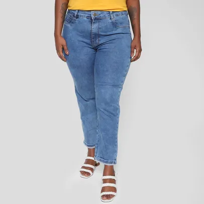 Calça Jeans Skinny Plus Size Sawary Cropped Barra Virada Cintura Média Feminina