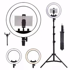 (AME SC 55,59) Kit Completo Ring Light Com Tripé Dimmer Youtuber Selfie Pro