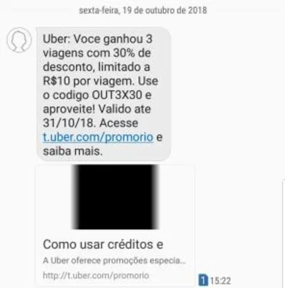 [RJ] 30% OFF em 3 Corridas na Uber