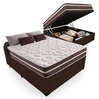 Cama Box Baú Casal + Colchão De Molas Comfort Prime Classic Superlastic 138x188x64 Marrom