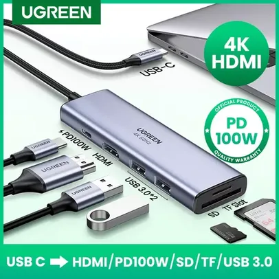 HUB tipo C Ugreen com HDMI e 4 Usb | Alumínio 