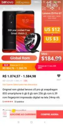[Apenas 11/11] Original rom global lenovo z5 pro gt snapdragon 855 R$ 855