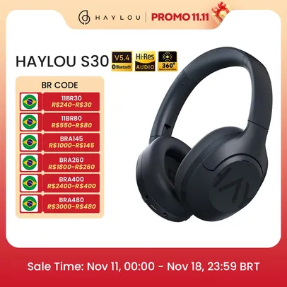 [ APP | TAXA INCLUSA | G PAY | MOEDAS R$ 114 ] Headphone Sem Fio HAYLOU S30 Bluetooth 5.4 Cancelamento de Ruído Driver de 40mm 80 Horas de Reprodução