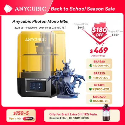 Impressora 3D ANYCUBIC Photon Mono M5s 12K Resin 10,1 polegadas UV LCD 3D Printer Leveling-Free  inteligente de alta velocidade 3X mais rápida