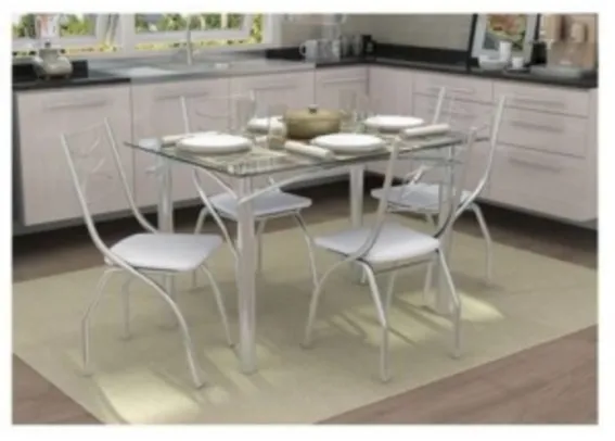 Conjunto de Mesa com 4 Cadeiras Crome Cromado e Branco
