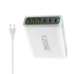 Carregador Rápido USB Tipo C para Celular, 120W, 200W, 6 Portas, Carregador PD, Carregamento Rápido 3.0