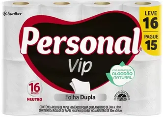 Papel Higiênico Folha Dupla Neutro PERSONAL Vip Leve 16 Pague 15 Unidades