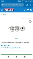 Conjunto de Panelas com 5 Peças em Inox - R$165