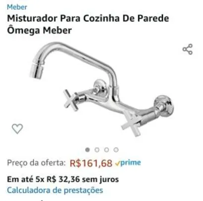 [PRIME] Torneira Misturador Para Cozinha De Parede Ômega Meber | R$ 161