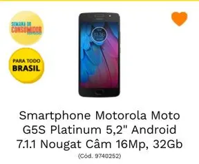 Smartphone Motorola Moto G5S Platinum 5,2" Android 7.1.1 Nougat Câm 16Mp, 32Gb