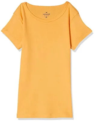 Blusa Básica Infantil Menina Manga Curta Slim Em Ribana Laranja Claro 004