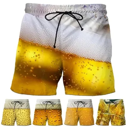 Shorts de cerveja legais impressos em 3D para homens, calção de praia