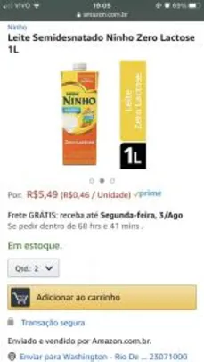 PRIME - Leite Semidesnatado Ninho Zero Lactose 1L | R$3