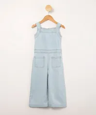 macacão infantil midi jeans com bolsos alça larga azul claro