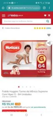 2 pacotes de fraldas Huggies Supreme Care G - 120 unidades R$60