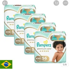 Kit Fralda Pampers Premium Care Jumbo Tamanho XXG com 224 unidades