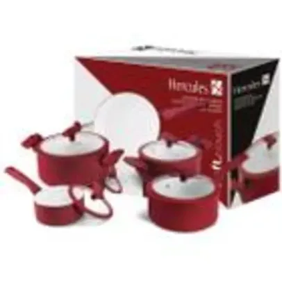 Conjunto Panela Antiaderente Cerâmico 3mm Indução 5pc vermelho hercules pa300-5pvm