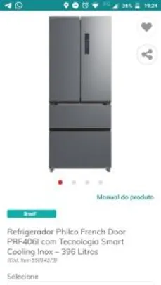 Refrigerador Philco French Door PRF406I com Tecnologia Smart Cooling Inox – 396 Litros R$4559
