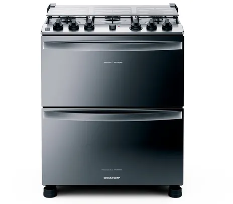 Fogão Brastemp 5 Bocas Duplo Forno Cor Inox Com Botões Removíveis E Exclusivo Aro Protetor Bivolt - BFD5NCR