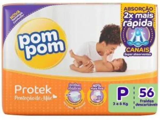 Fralda Pom Pom Protek Proteção De Mãe Mega P Com 56 Unidades | R$ 27